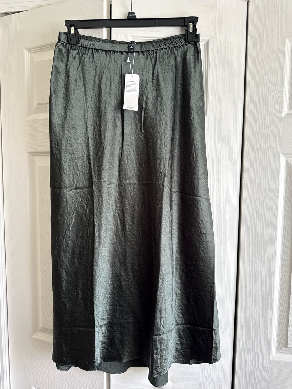NWT EILEEN FISHER Textured Satin Olive Green Midi Skirt - Picture 2 of 6